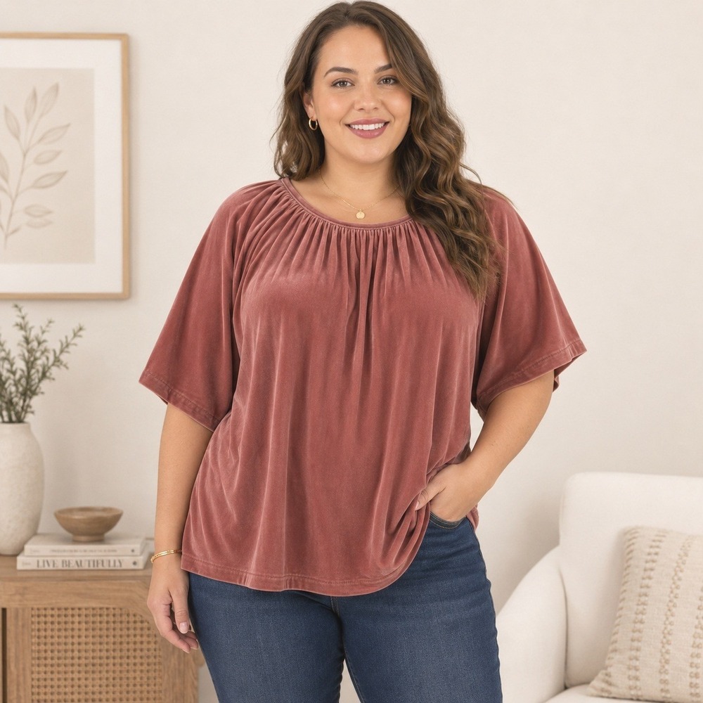 NWT Old Navy 2X Velvet Top Rosewood‎ Mauve Dolman Sleeve Peasant Blouse Plus